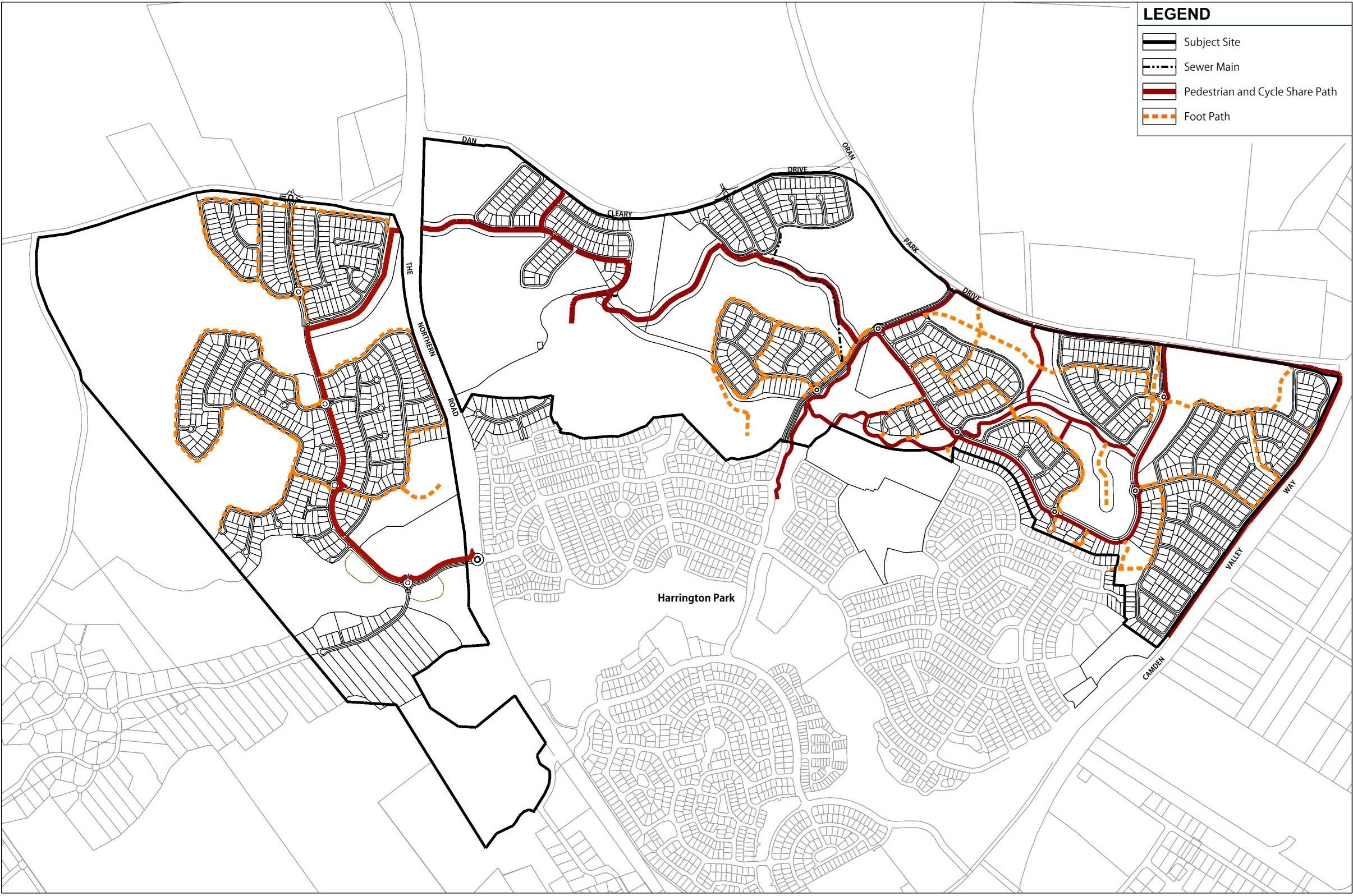 Figure 4-6: Harrington Grove Indicative Pedestrian and Cycle Network